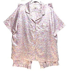 Cabernet Abstract Floral 2 Piece Pajama Set Womens XL Cropped Pants Silky Pink